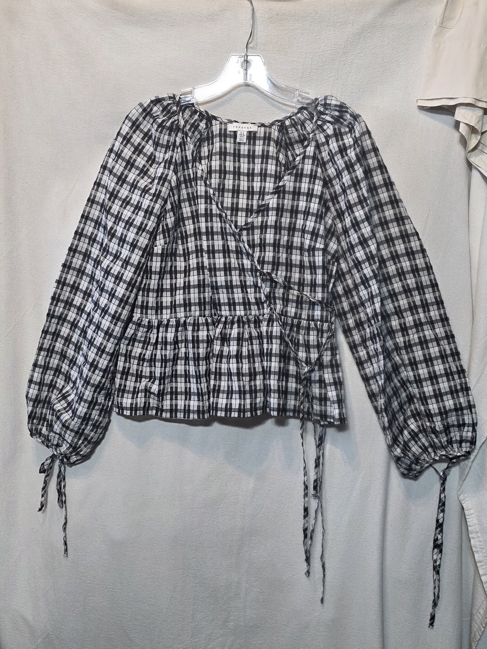 Topshop ASOS Black and White Plaid Peplum Blouse Shirt Size 4